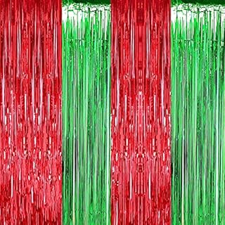 Mienocol 4 Packs Christmas Tinsel Foil Fringe Curtains 3.2ft x 6.5ft Red Green Fringe Curtains Streamers Backdrop for Christmas Party Photo Backdrops Props Christmas Theme Decorations