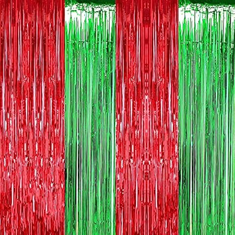 4 Packs Christmas Tinsel Foil Fringe Curtains 3.2ft x 6.5ft Red Green Fringe Curtains Streamers Backdrop for Christmas Party Photo Backdrops Props Christmas Theme Decorations Cover