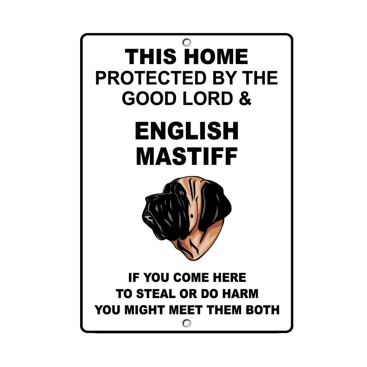 Biopracess Metalpostera54847 Metal Aluminum Sign English Mastiff Dog Home Protected By Good Lord And Plaque For Yard Garage Driveway House Fence Metal Sign 8X12 Inches