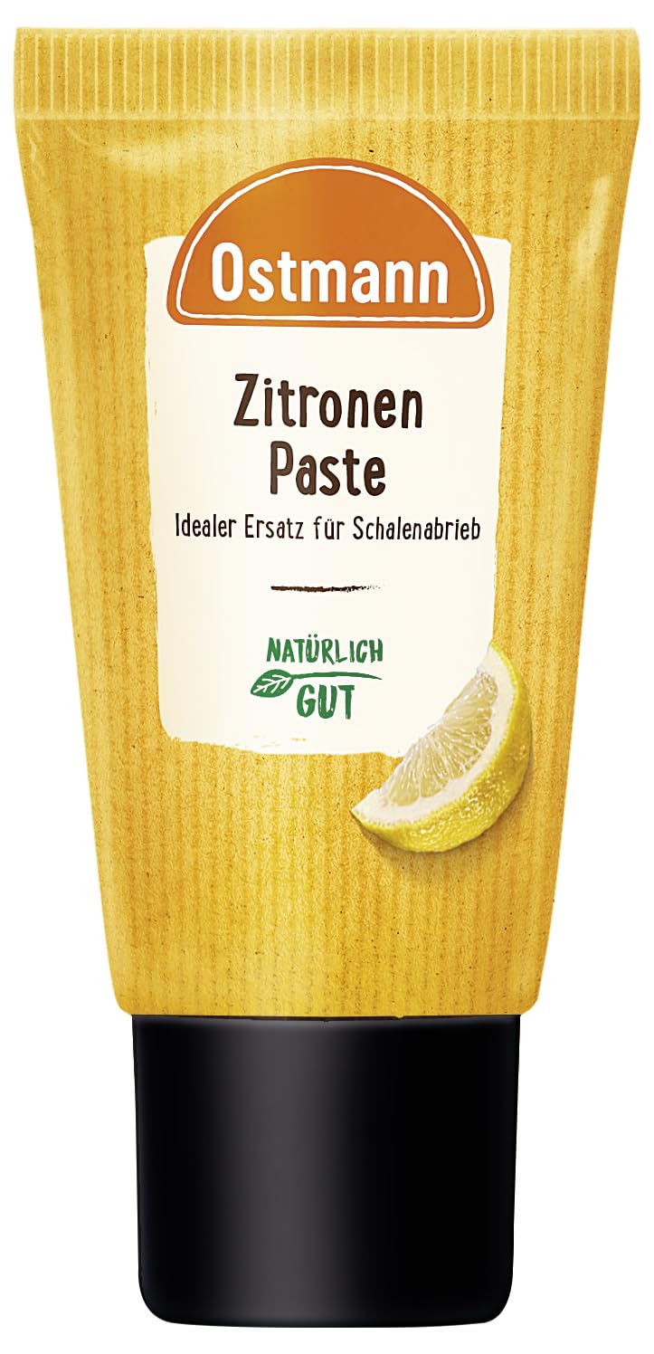 Ostmann Gewürze - Zitronenpaste aus natürlichen Zutaten, mit 38 % Zitronenschalen, Zitronen-Aroma für Backwaren und Desserts - 50 g in praktischer Dosier-Tube