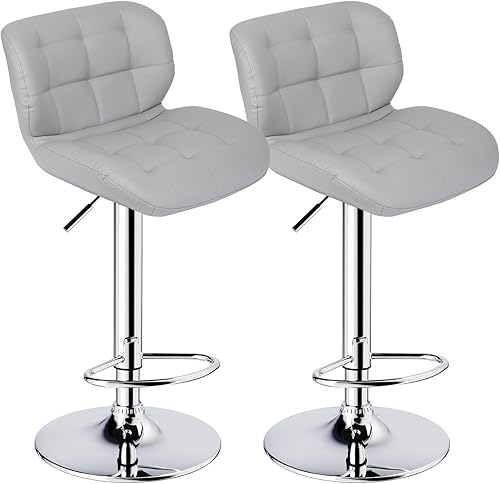 ErgoDesign Juego de 2 taburetes de bar, taburetes de bar ajustables Ripstop de lujo, taburetes de bar de piel sintética (gris claro)