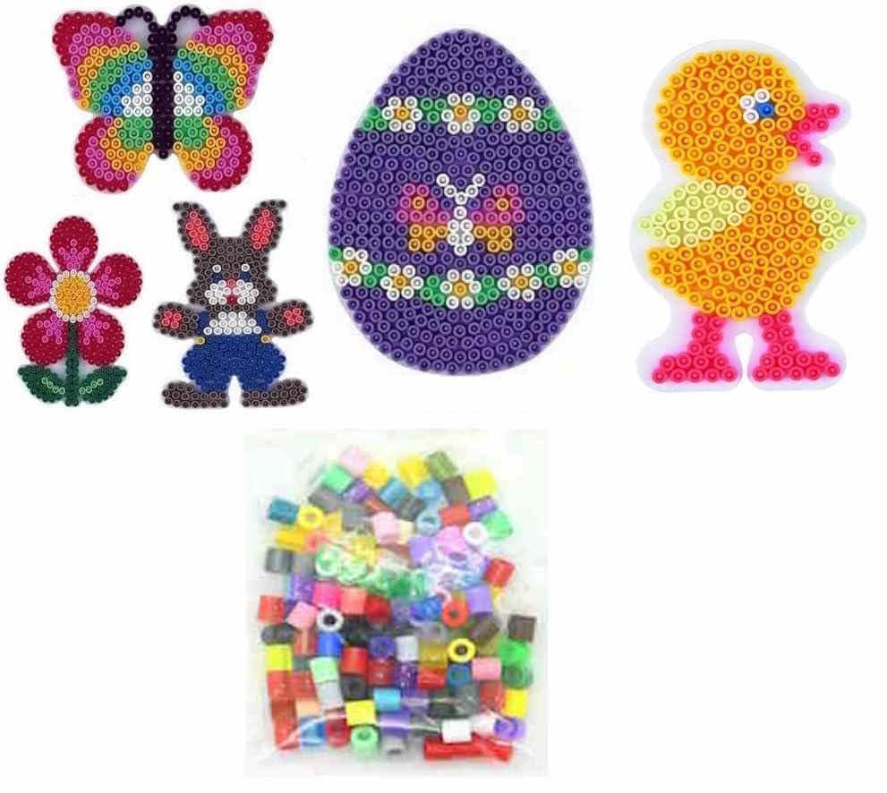 Hama Happy Price Toys Lot de 21 plaques à crayons Midi – Lot de 2 – Poussin, œuf, lapin, fleur, papillon instructions de repassage dans un sachet blister