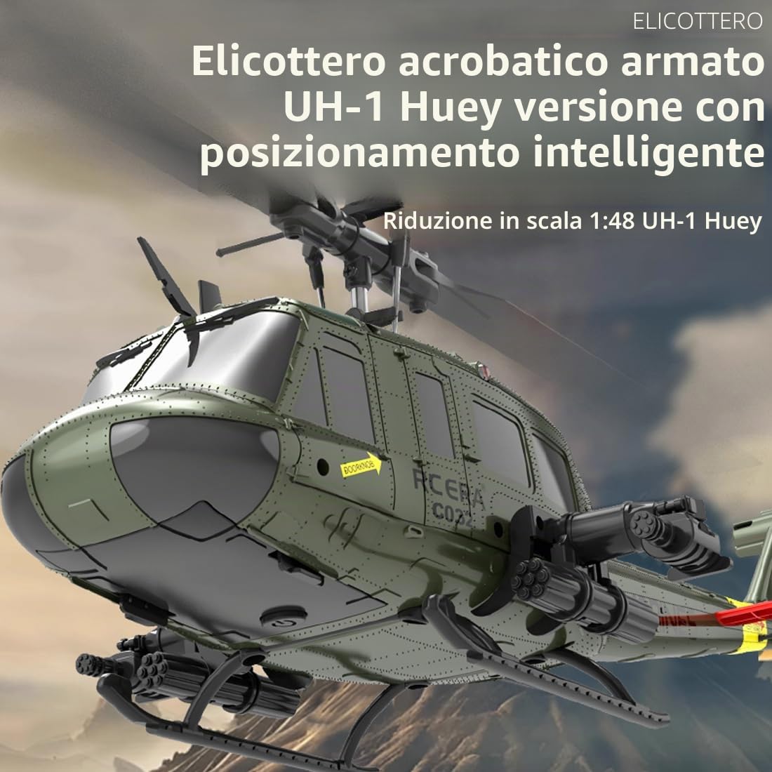 NULA RC ERA C032 UH-1 Huey RC elicottero, scala 1/48 6CH, 2,4G 6 assi giroscopio aereo militare telecomandato con ritiro 3D altezza per adulti principianti (RTF/4 batteria)