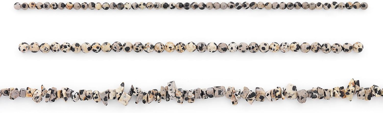 Expo International Dalmatian Jasper Natural Gemstone Beads Value Pack for Jewelry Making | Black Multi