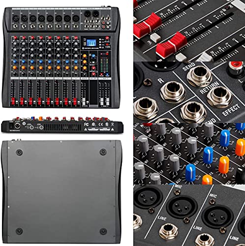 Depusheng DA8 Mélangeur audio professionnel Console de carte de son Bluetooth Interface de système de bureau à 8 canaux Entrée MP3 USB numérique Alimentation fantôme 48V, Noir – vue 3