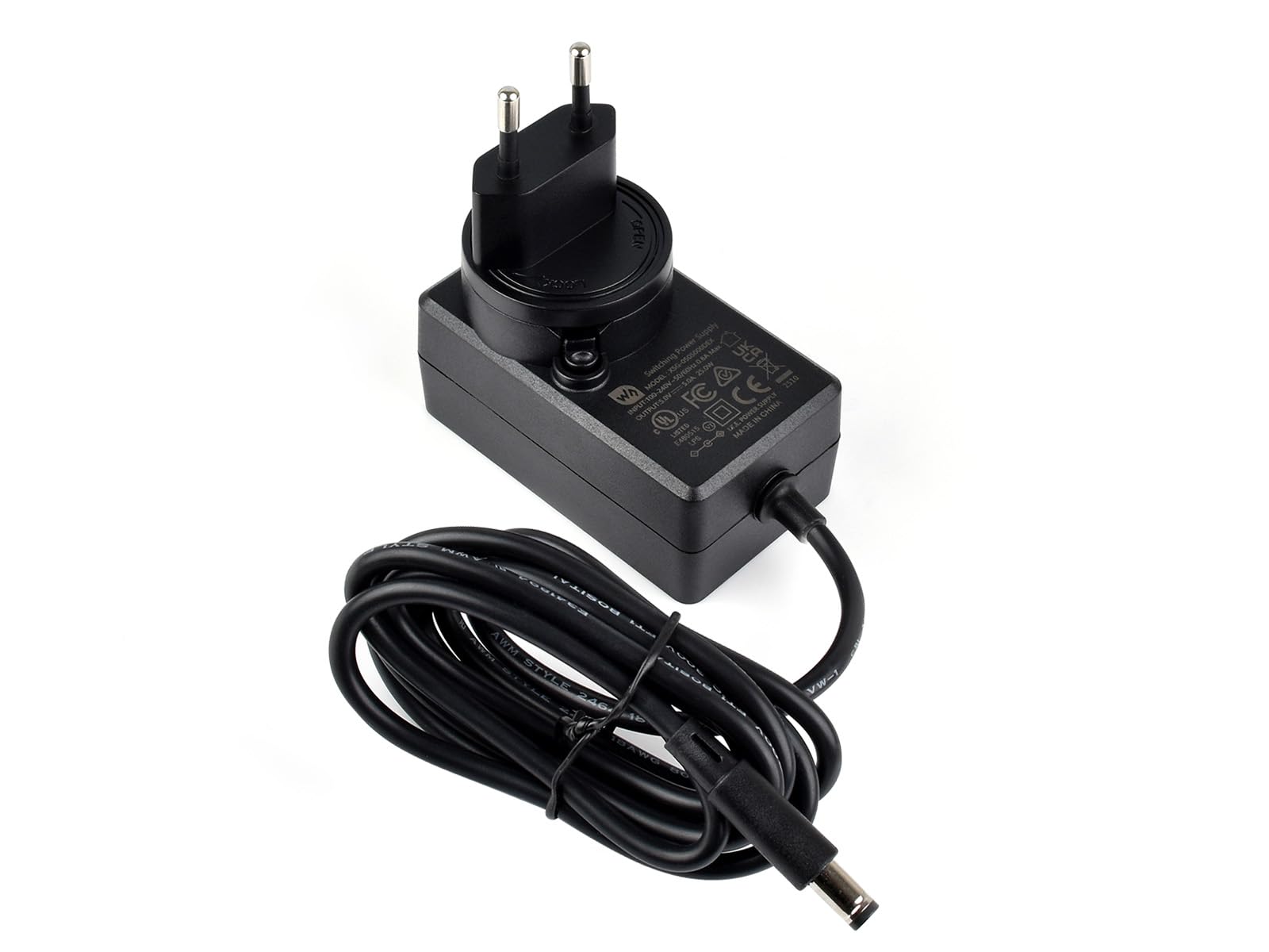Waveshare Power Supply, Power Adapter, 5V / 5A, DC Jack Output, OD 5.5mm, ID 2.1mm, EU Plug