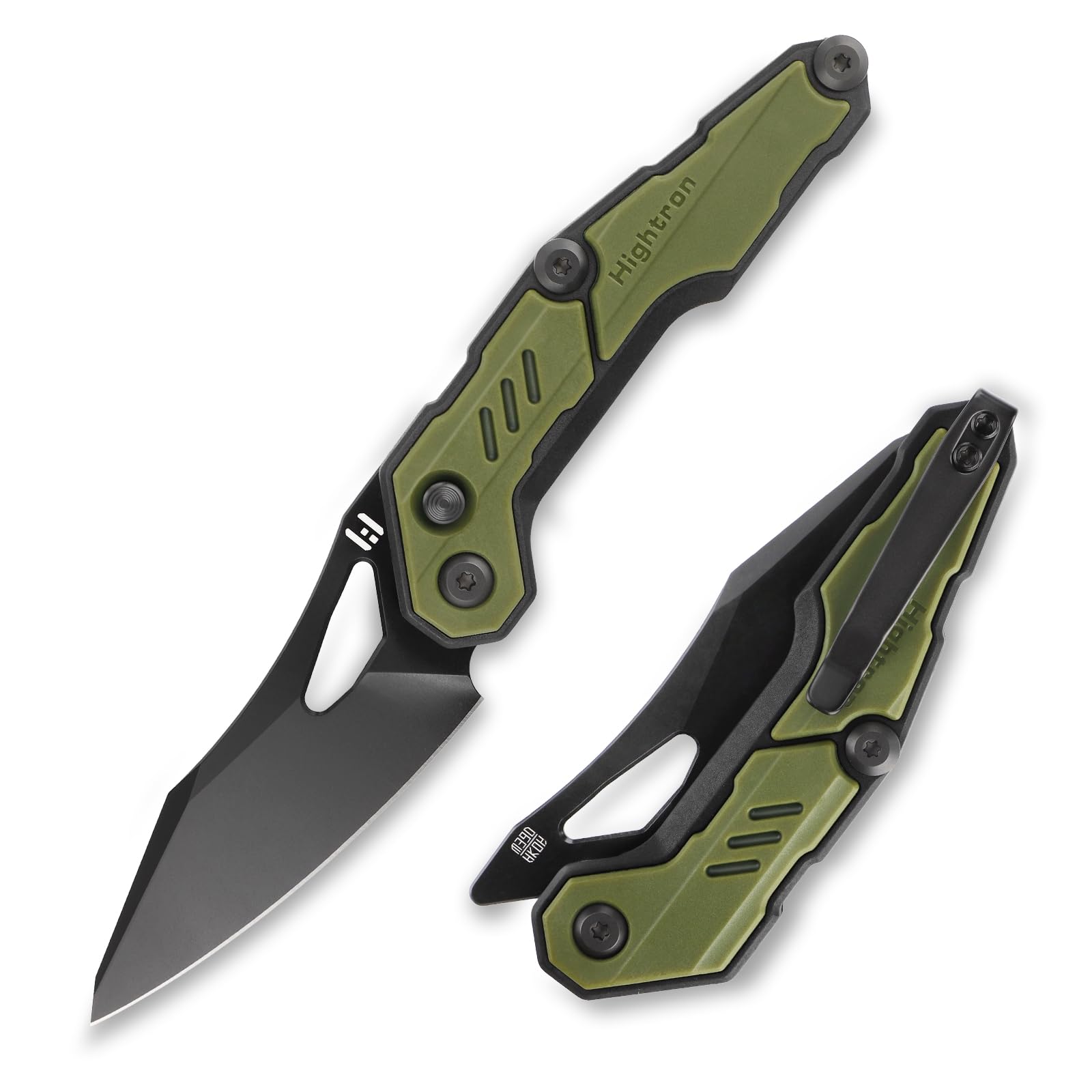 Hightron Couteau Pliable en Acier M390, pour Camping, Bricolage et Usage Quotidien, Spectron, Manche en GFN, Vert