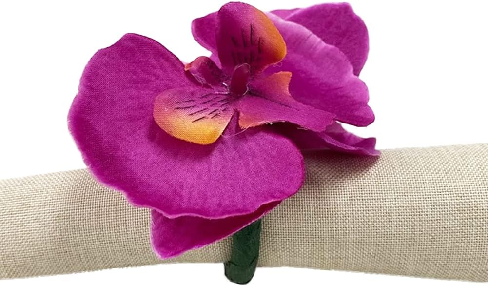 Fennco Styles Handmade Double Moth Orchid Decorative Napkin Rings, Set of 4 - Pink Flower Napkin Holders for Dining Table, Banquet, Wedding, Holiday Décor and Special Event