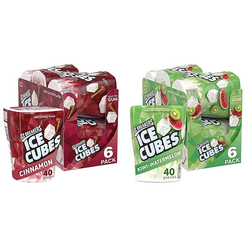 ICE BREAKERS Ice Cubes Cinnamon Sugar Free and Arctic Grape Sugar Free Chewing Gum Bottles (6 Count, 40 Pieces)