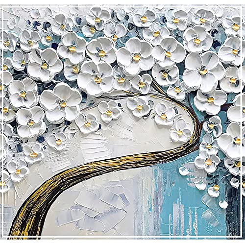 Peinture murale fleurs blanches grand format toile abstraite 3D