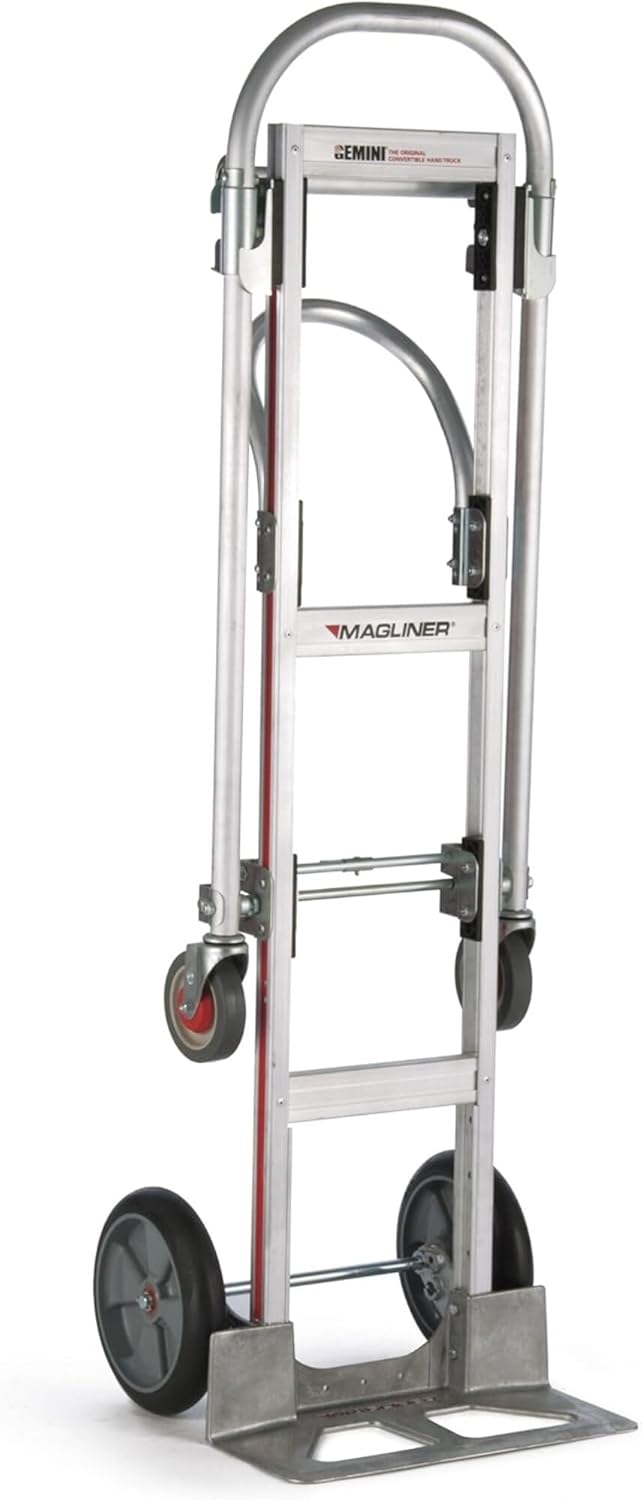 Magline GMK81UAB Aluminum Gemini Sr Convertible Hand Truck, U Loop Handle, Cushion Wheels, 500lbs Capacity, 61" Height, 55-3/4" Length x 21" Width