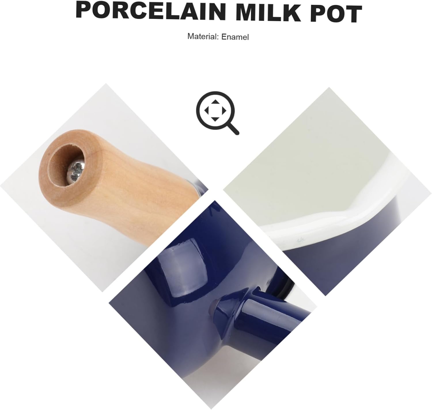 10cm Enamel Milk Pan with Wooden Handle for Coffee and Sauce