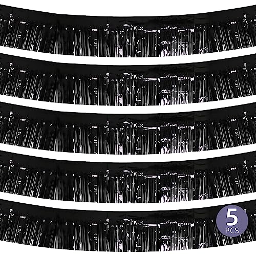 Image of 5 Pack 10 Feet Black Fringe Garland Foil Fringe Garland Metallic Tinsel Streamers Fringe Backdrop Banner for Parade Floats Birthday Party Decorations Halloween Christmas Decoration (Black)