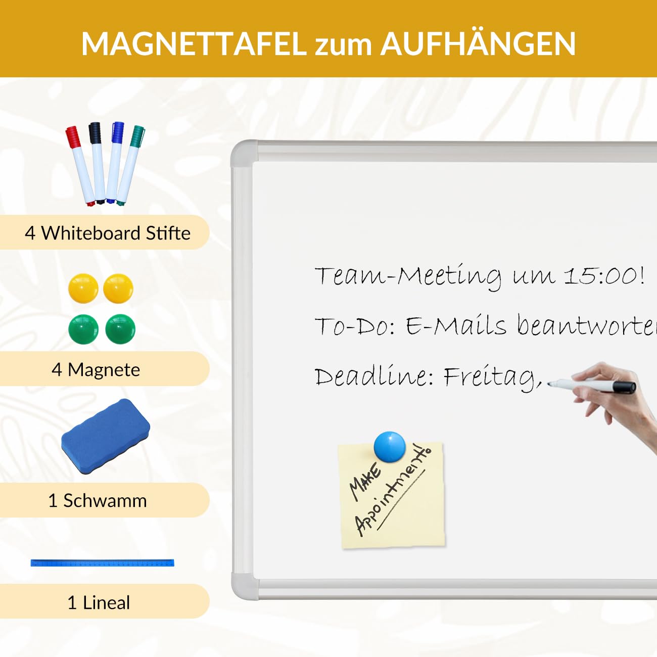 DEVELOP Magnetisches Whiteboard 45x60 cm mit Aluminiumrahmen, Starke, langlebige Tafel für Wandmontage, Inkl.4 Magnete, Boardmarker, Schwamm, magnetisches Lineal Für Büro, Schule & Zuhause