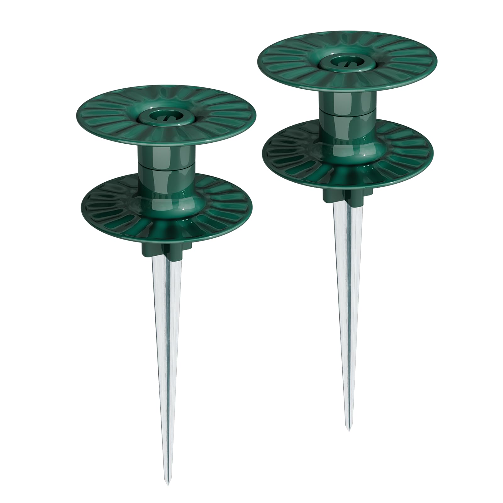 Estaca guía de manguera de jardín de 10 pulgadas, estaca de metal resistente de zinc sin óxido, parte superior giratoria verde oscuro, mantiene la manguera de jardín fuera de los macizos de