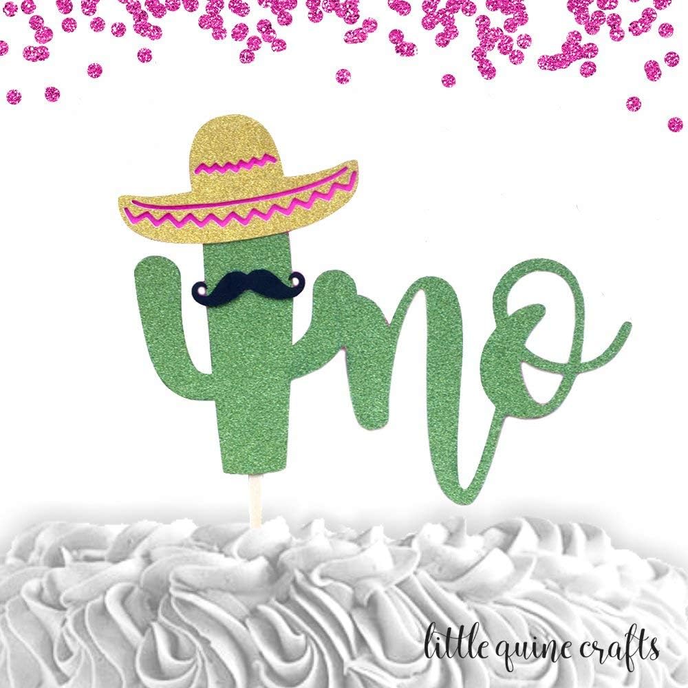 1 pc uno mustache sombrero cactus cacti cake topper green glitter fiesta mexican party theme first birthday boy girl spring summer