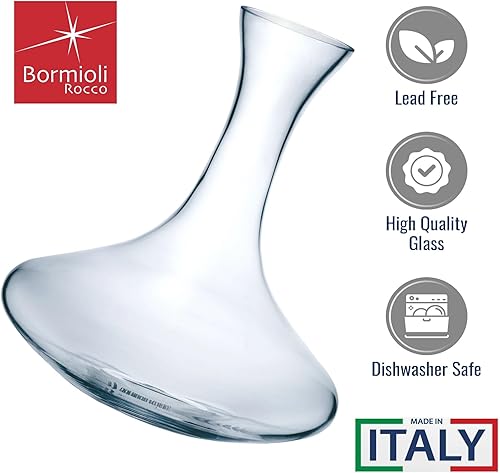 Miniatura 4 de Bormioli Rocco Decantador de vino premium, 65.25 onzas. Diseño atemporal, hecho de cristal de estrella de cristal, fabricado en Italia.