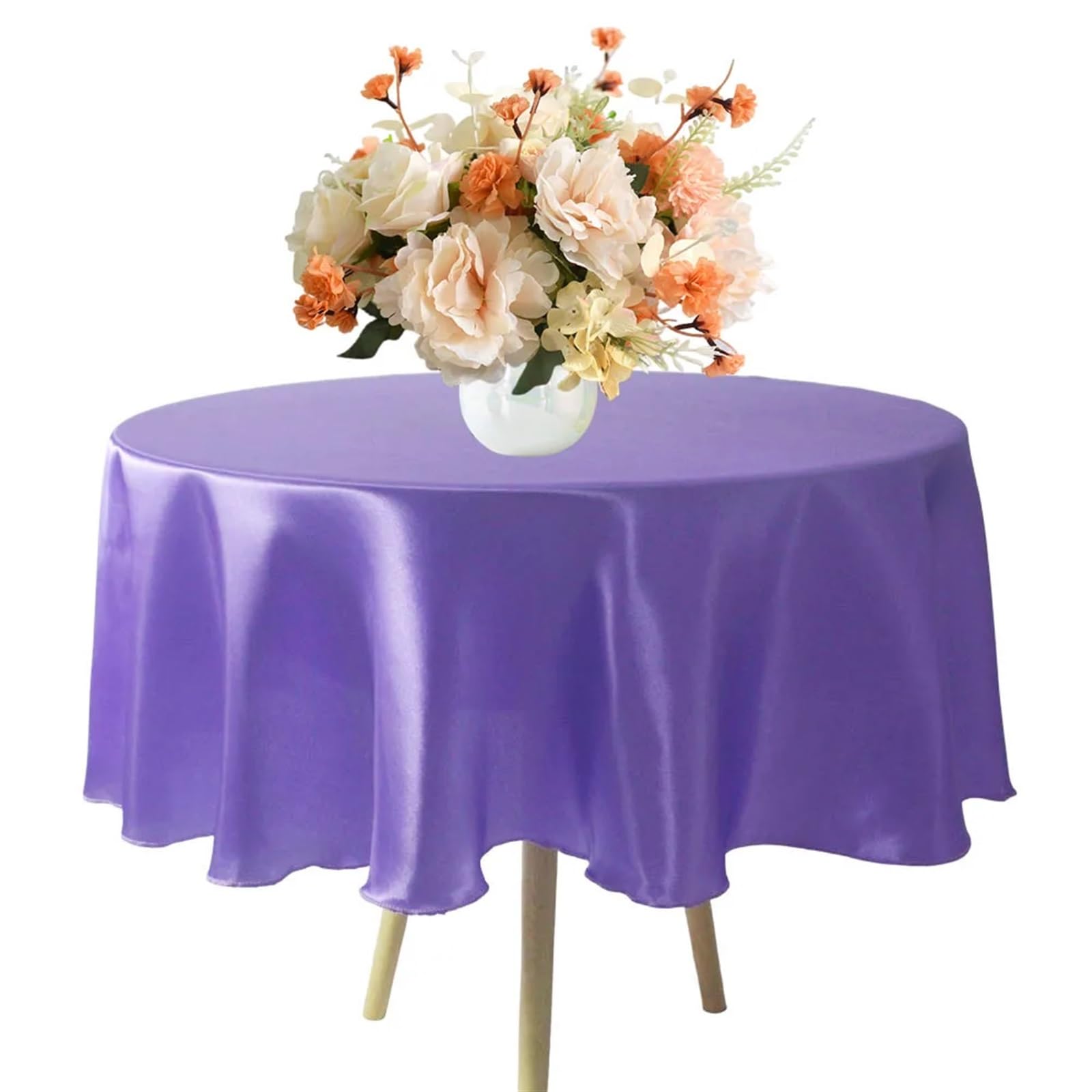 BTRYLDCFA Round Tablecloth Round Satin Tablecloth 57/90/120inch Wedding Party Decoration Table Cover Restaurant Birthday Home Table Cloth(Light Purple,Round 180cm-71inch)