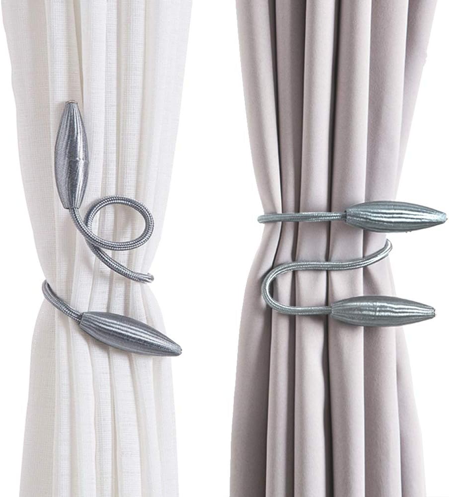 YuanhuaRongsheng Curtain Tiebacks Clips Creative Window Drape Twist Tie Backs， Window Curtain Clips，Curtain Holders Decorative Draperies Holdbacks Silvery 2 Pack