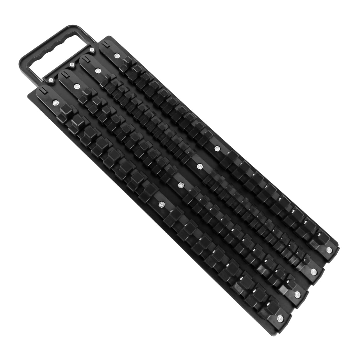 Portable Socket Organizer Tray with Handle, Heavy-Duty Socket Holder Kit with 1/4-Inch, 3/8-Inch, 1/2-Inch Removable Clips