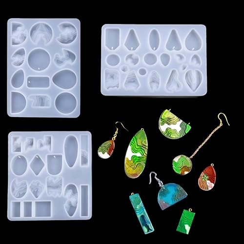 FineInno Paquete de 3 moldes de resina de ola oceánica, molde de silicona rectangular, moldes de fundición epoxi para joyería de isla para colgante,