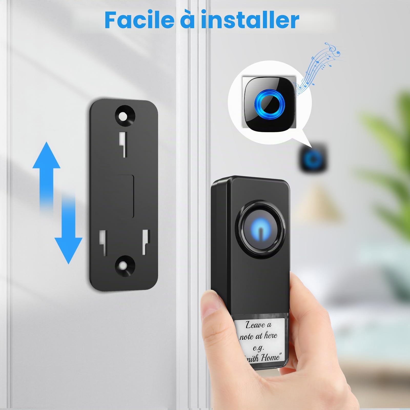 PHYSEN Sonnette Sans Fil, Kit de Sonnette de Porte Sans Fil, IP55 Étanche pour Extérieur, Portée de 400m, Kit de Sonnette de Porte avec 4 Récepteur à Brancher et 2 Émetteur, 58 Mélodies avec Flash LED