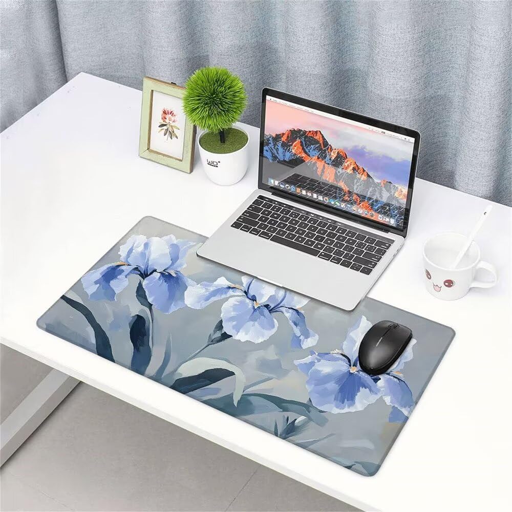 Podkładka pod mysz XXL szara pod biurko do gier akcesoria do klawiatury podkładka pod mysz rozszerzony kwiat szeroka mata do gier 1400 x 600 x 3 mm ochrona na biurko gumowa podstawa, przeszyte