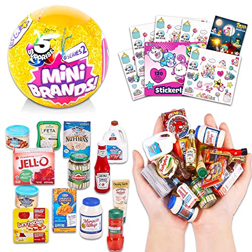 Zuru 5 Surprise Mini Brands Series 2 Mystery Set - Surprise Mini Food Toys Mystery Bundle with Pikmi Pops Stickers and More (Collectible Food Toys)