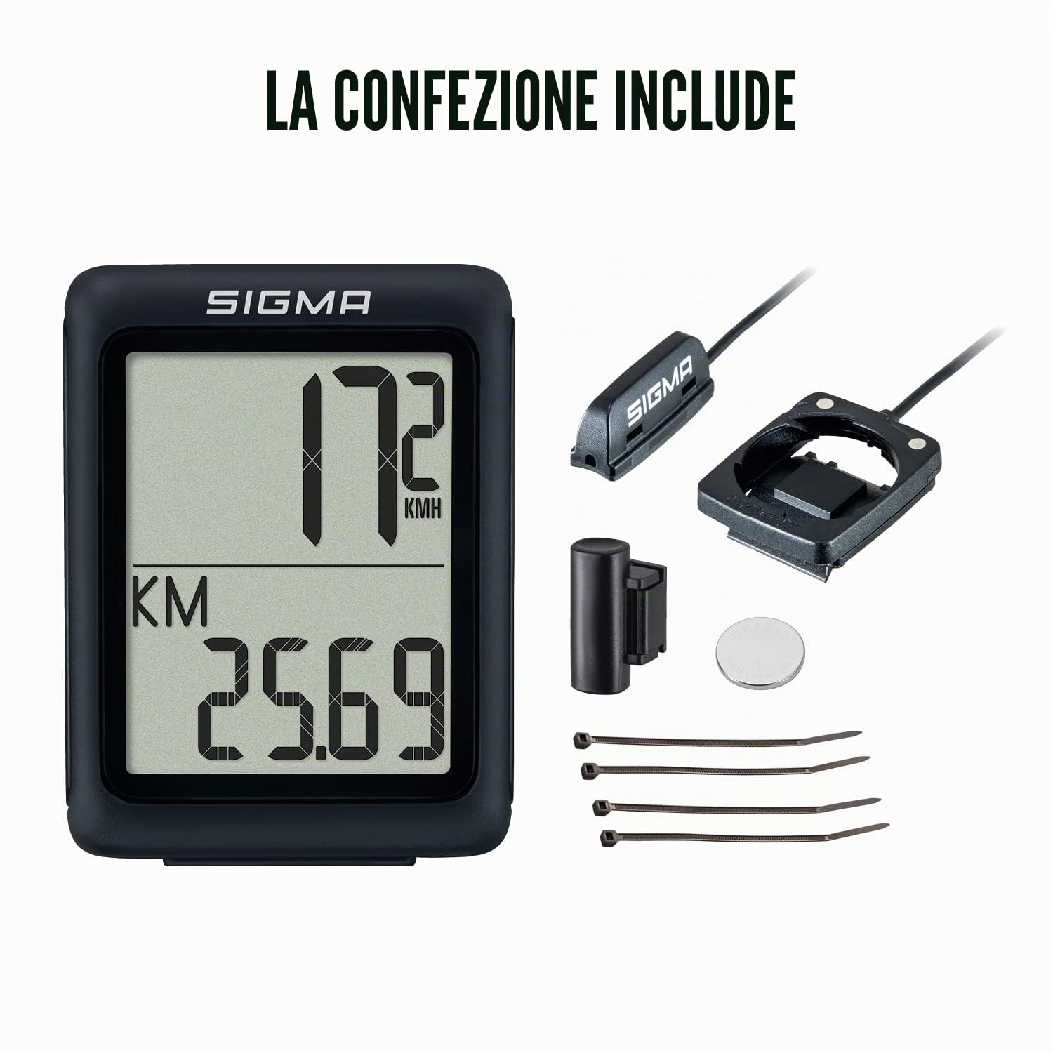 SIGMA BC 5.0 WR Ciclocomputer a filo 5 funzioni per principianti tasti grandi display chiaro