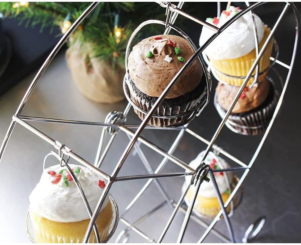 Promo 40% OFF Ferris Wheel Cupcake Stand – Steel Wire Frame Dessert Carrier Display Holder Rack for Carnival & Circus Party, Birthday, Wedding – Holds 8 Cupcakes, 17 Inches