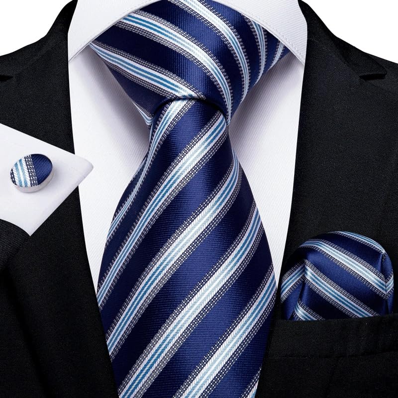 Set de corbata de seda para hombre 8cm a rayas miniatura 2