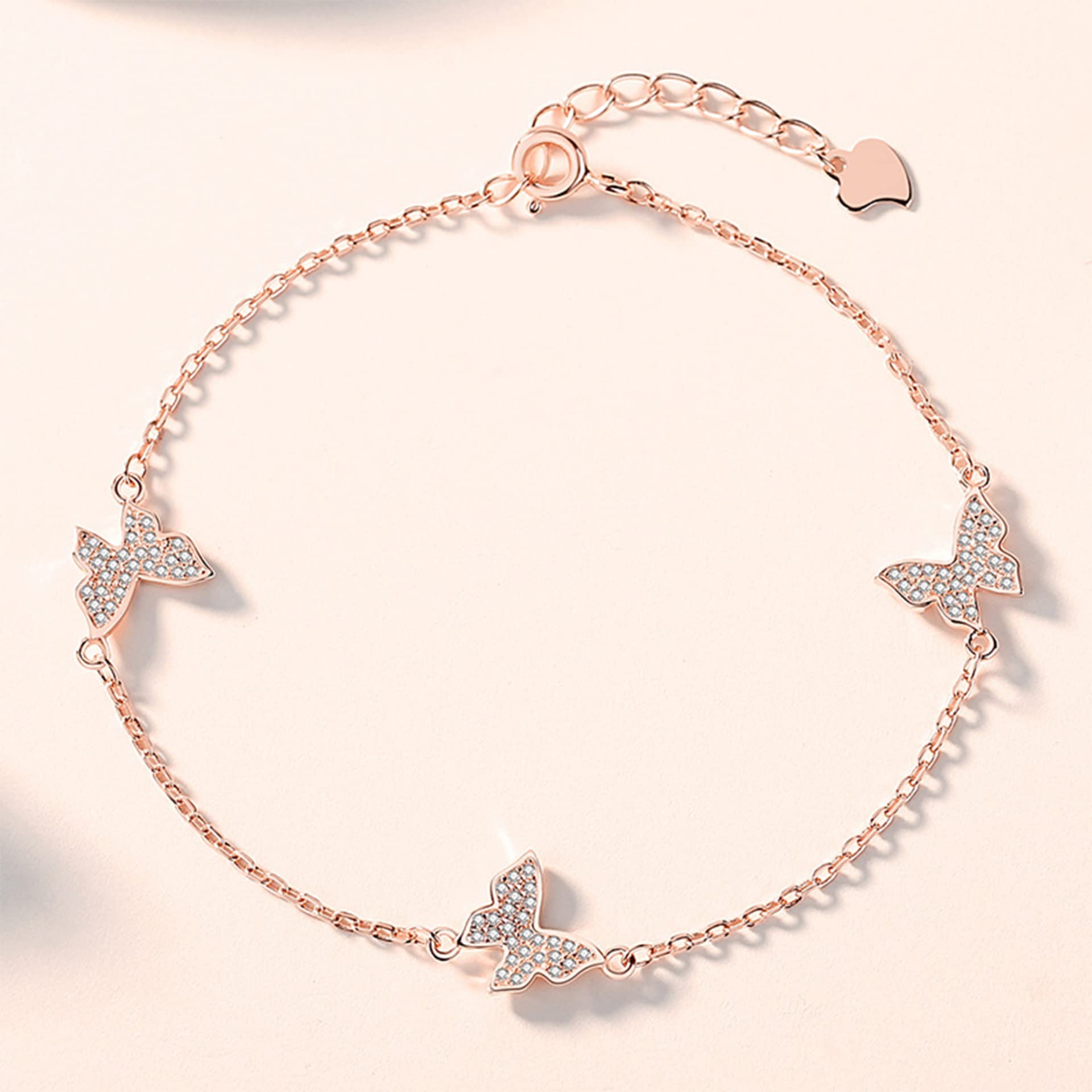 Armband für Frauen 925 mit Schmetterling, Zirkon, Geschenke für ihre Frauen Girls Beste Freundin Geburtstagskette 17+3 cm
