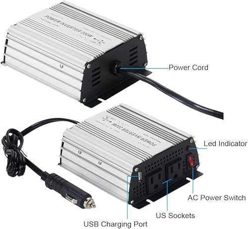 Miniatura 4 de Inversor de corriente de 200 W CC 12 V, salida 110 V-120 V AC inversor de coche con adaptador de coche USB