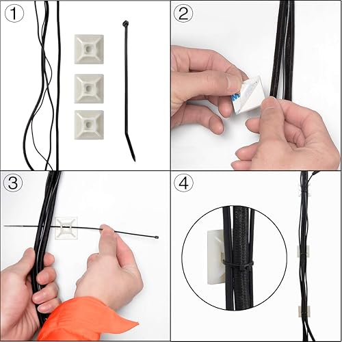 Miniatura 4 de XHF - Organizador de cables con sujetadores de plástico y auto-adhesivo para pegar en la pared, color negro, 0.82 pulgadas, Negro