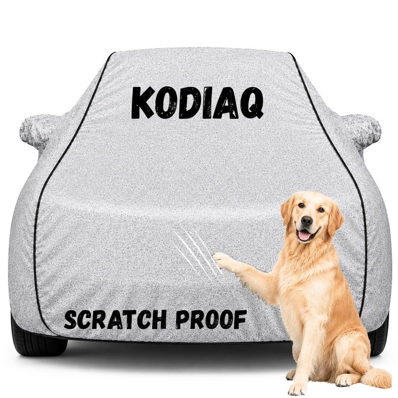 Image of Pure Fabric Silver 100% Waterproof Kodiaq Car Cover | Polyester Car Body Cover for Rain & Sun | UV Protection, Dustproof, Scratch Resistant, Windproof, Heat Resistant, Custom Fit