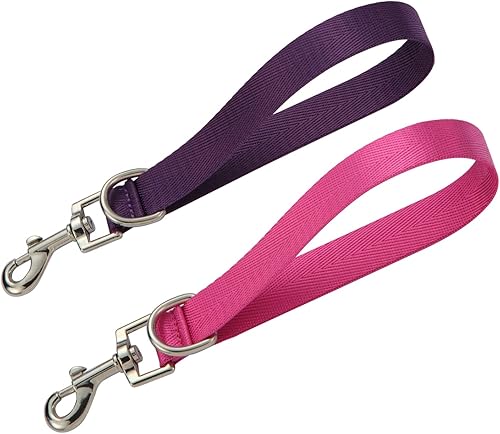 Correa corta de entrenamiento para perros con lengüetas para entrenamiento, asa de tráfico, asa de agarre para el tráfico de mascotas (rosa y morado)