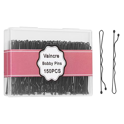 Vaincre Horquillas para el cabello Bobby Pin  150 horquillas negras a granel con estuche de almacenamiento, horquilla sin dolor para moños,