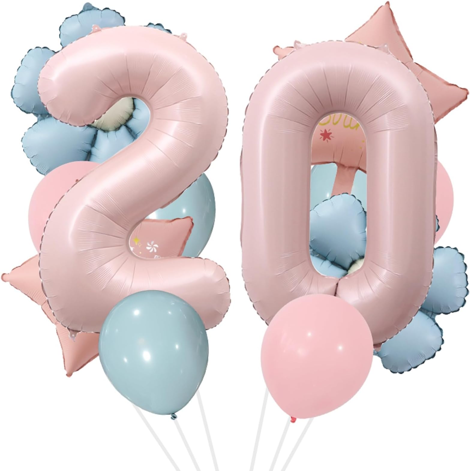 40-Inch Pink Number 20 Balloon Set, Blue Daisy Balloon foil,20th Daisy Birthday Decorations Number 20 Helium Balloons Pink Star Foil 20 Balloons Set for Girls boys 20 Year Old Birthday Party Decor