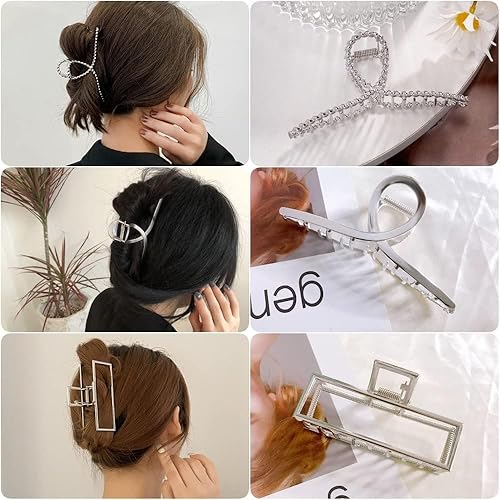 Miniatura 4 de 3 pinzas para el cabello para mujer, pinzas de metal plateado grandes para cabello grueso y delgado, abrazaderas de pasador de atrapado jumbo,