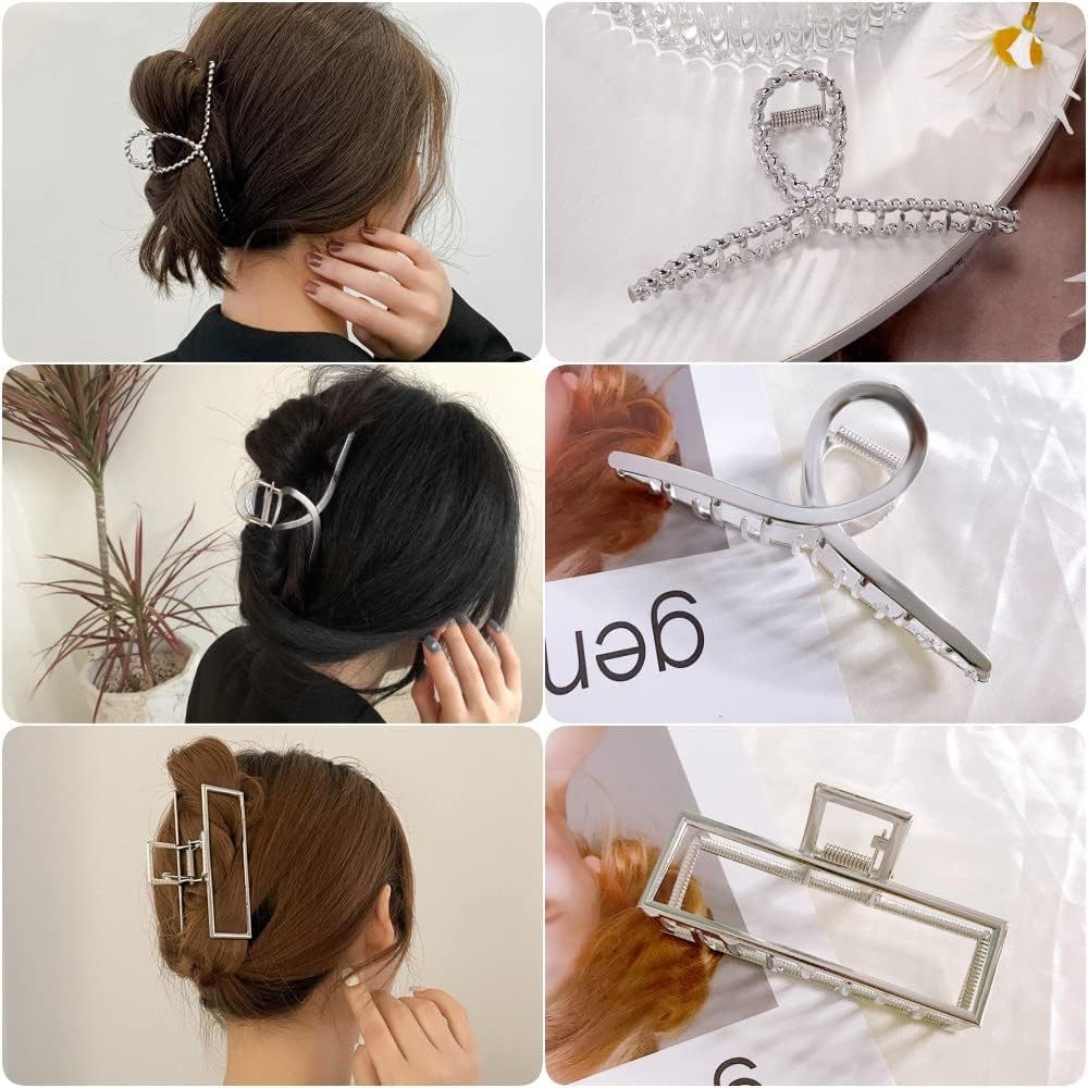 Silver large hair clip 5 Silver Hair Clips Metal Long Beak Hair Pins Barrette Clips  main image 2