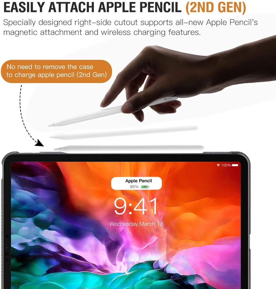 TiMOVO Case Fit New iPad Pro 12.9 Inch 2020 (4th Generation), 90 Degree Rotating Stand Leather Protective Cover, Smart Swivel Case [Support Apple Pencil Charging], Auto Sleep/Wake - Love Tree