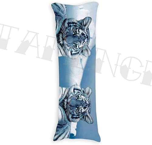 Miniatura 2 de Tamengi Funda de almohada corporal, funda de almohada de tigre azul y blanco, funda de almohada larga con cierre de cremallera, decoración de