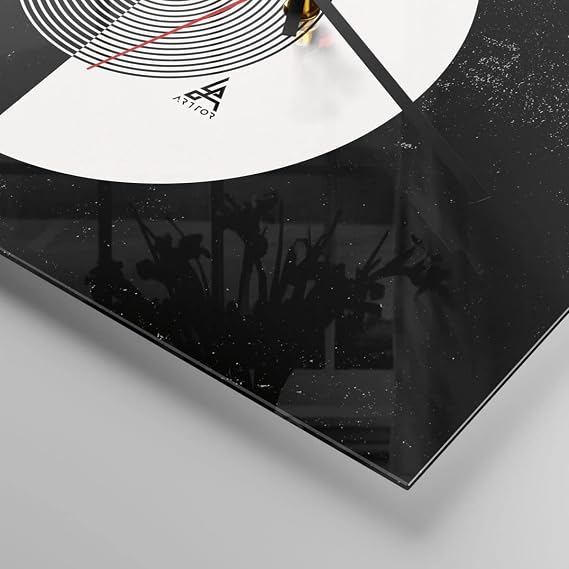 Modern Wall Clock Abstract Wheel Black and White 40 x 40 cm Square Large Wall Clock Glass Analogue Room Clocks Kitchen Office Living Room Glass Clock Wall Clock Decoration Design Wall Decoration