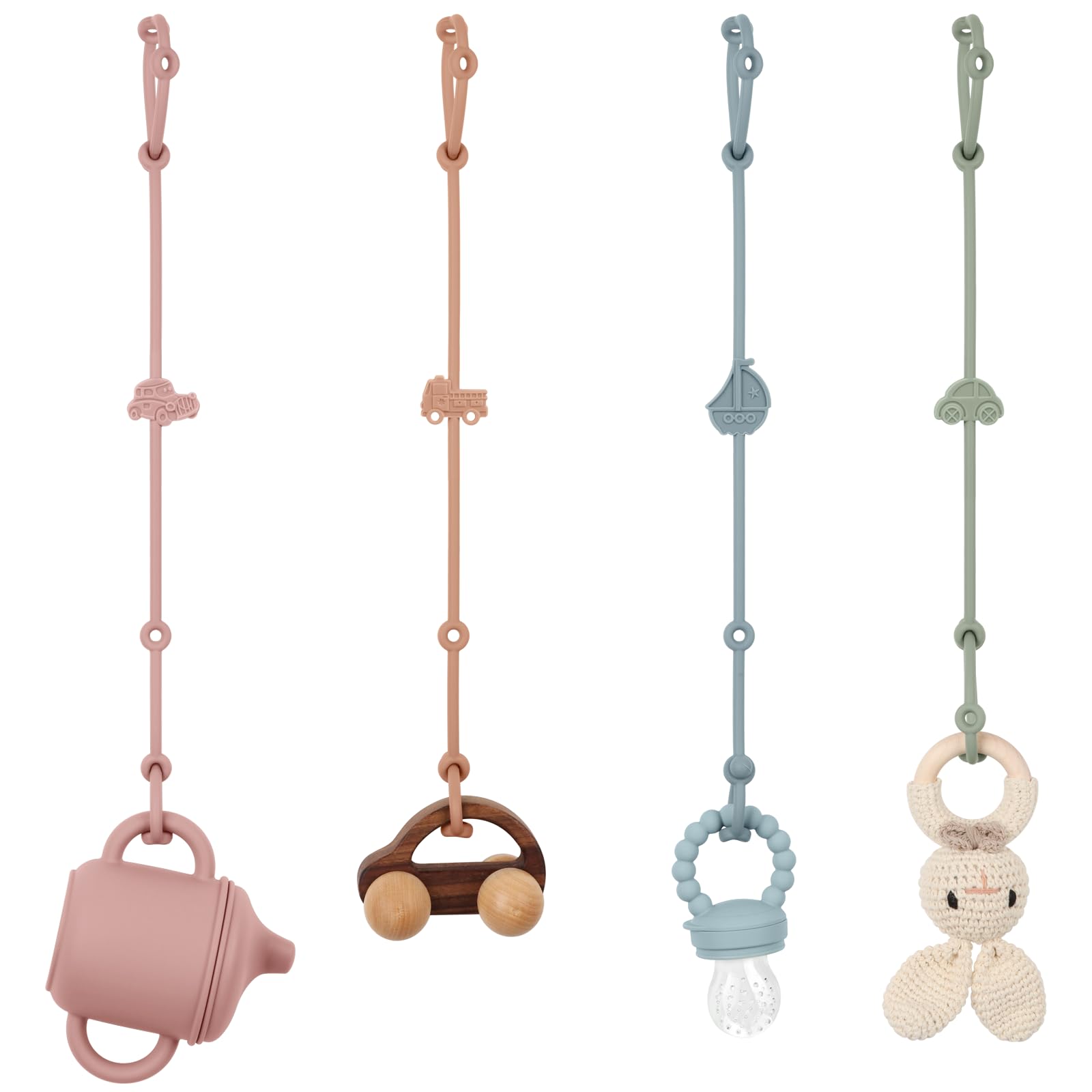 Toy Safety Straps, Silicone Pacifier Clips, 4Pack Adjustable Straps for Strollers, High Chair, Shopping Cart (Set 3)