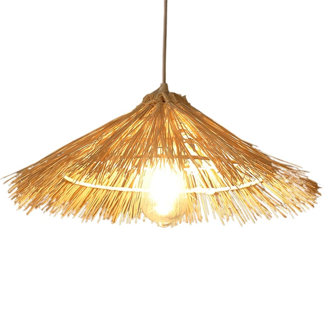 LQZCXMF 1-Light Brown Wicker Hanging Light, Bamboo Basket Lamp Shade Coastal Creative Decor Lampshade 23.6" Southeast Asia Style Pendant Lamp for Kitchen Island Dining Living Room Porch