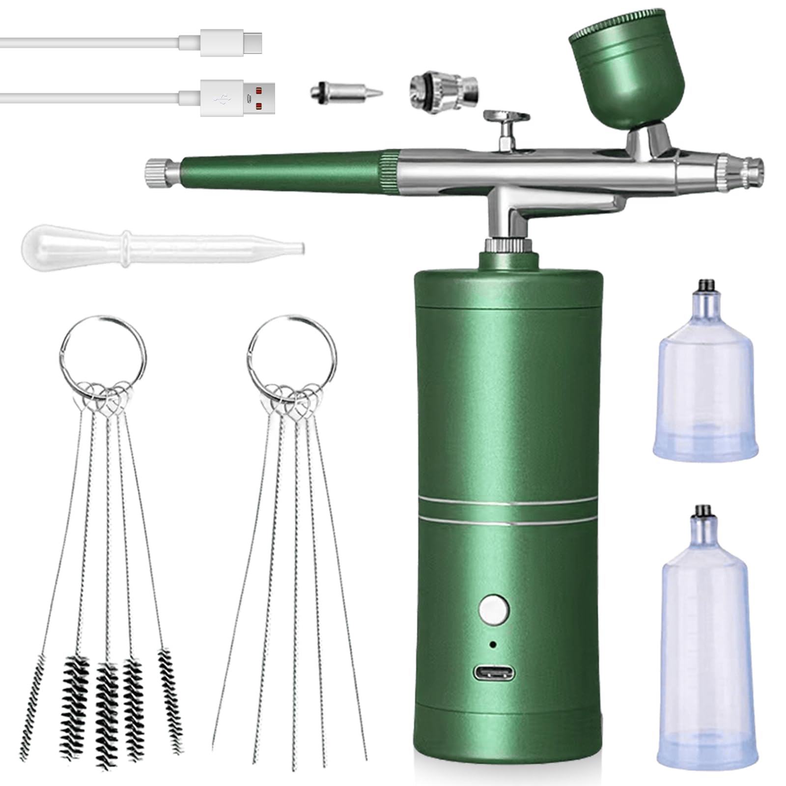 Set aerografo con compressore, kit aerografo portatile senza fili, kit aerografo ricaricabile, multifunzione a doppia azione per nail art, tatuaggi, trucco, modello, colore verde
