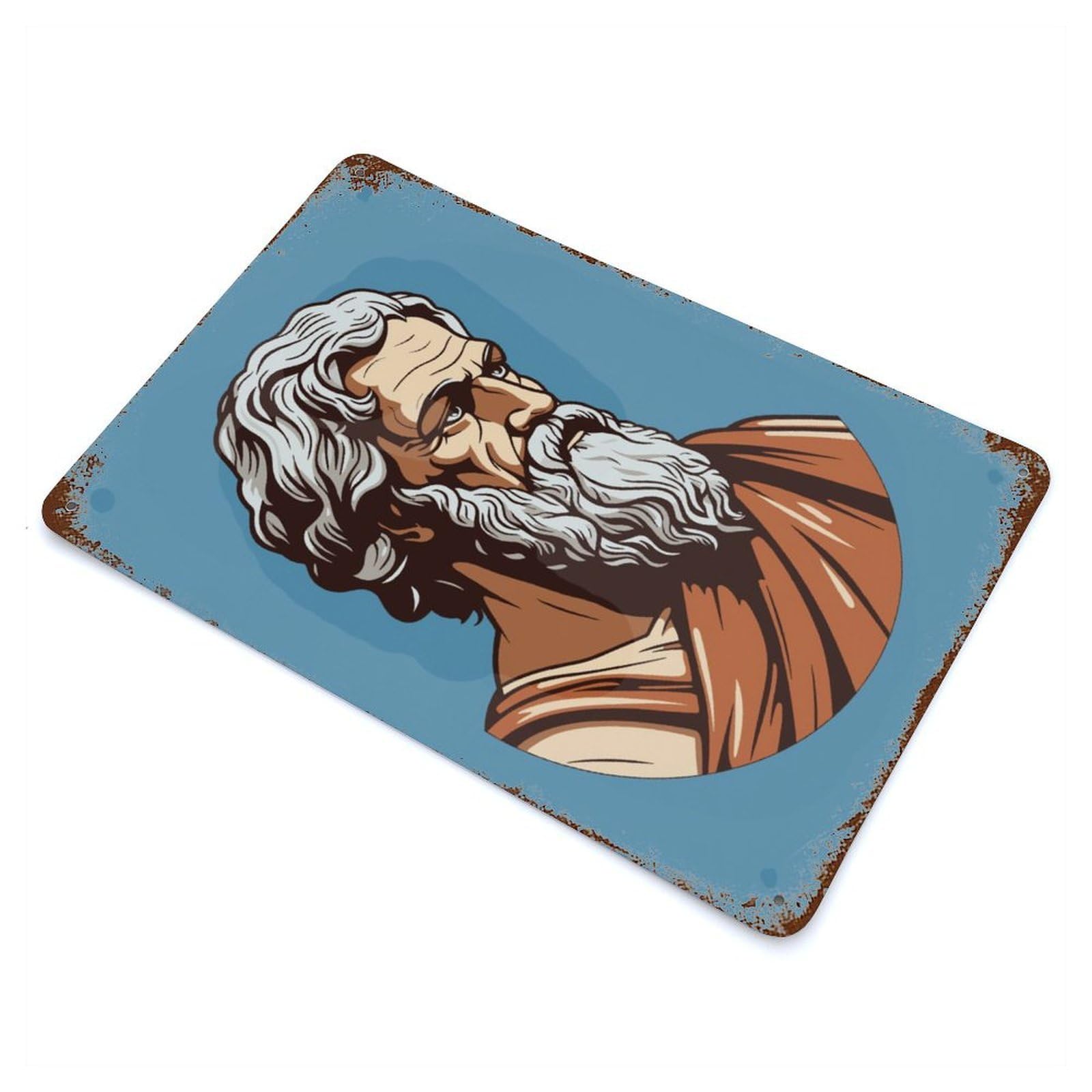 Plato Greek Philosopher Distressed Metal Wall Sign 11.8"x7.9", Ideal for Garage, Bar And Workshop Decor