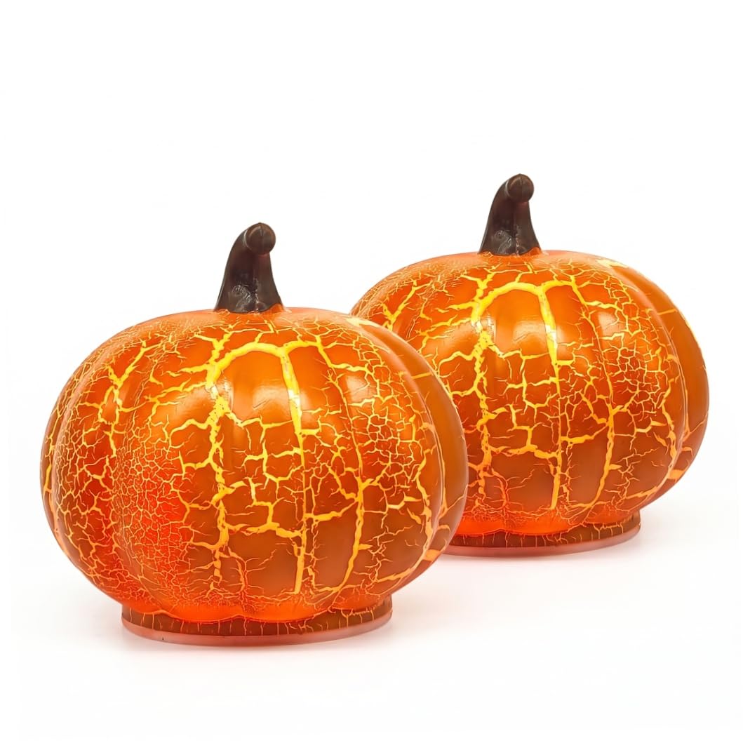 Bemonew Halloween Pumpkins 2-Pack Twinkle Pumpkin Lights Orange