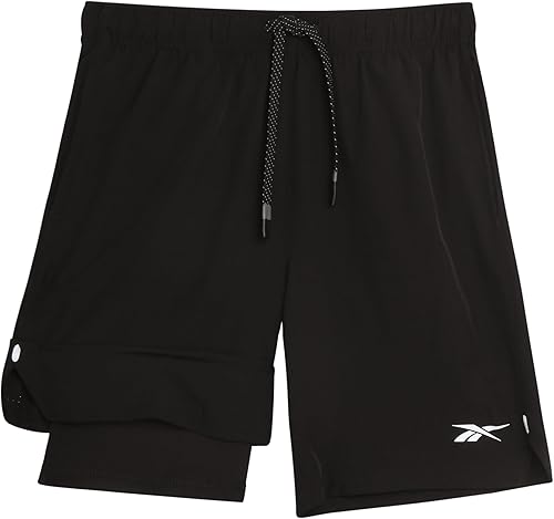 Reebok Pantalones cortos de baloncesto 2 en 1 con forro de compresión y bolsillos, pantalones cortos deportivos para niños para gimnasio y correr