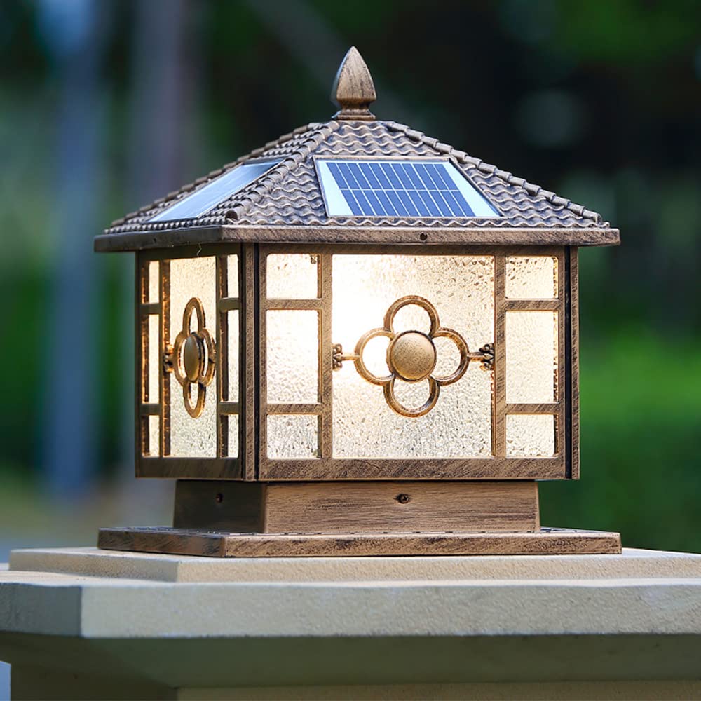 Lampadaire Solaire LED extérieur étanche IP55, Lampe sur Poteau, éclairage de terrasse, allée de Jardin, clôture, Porche, Trois Couleurs, intensité Variable,1pcs-Width: 30CM
